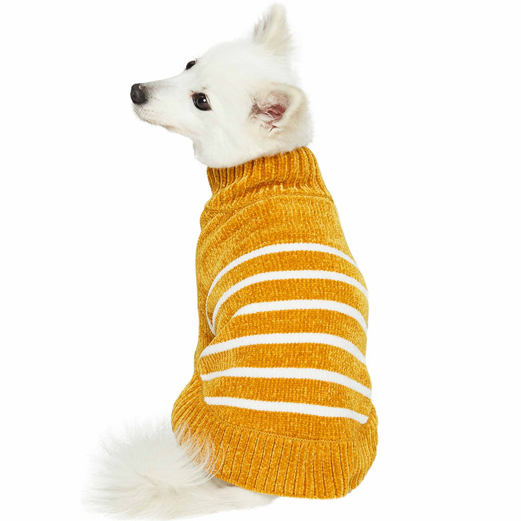 Dog Sweater Blueberry Pet Chenille Striped Dog Sweater Mustard / 10"